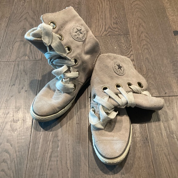 Converse All Star Sherpa Fleece Flannel Calf High Ankle Boots Beige White Tan - Picture 2 of 7